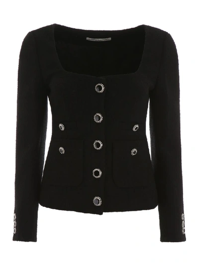 Shop Alessandra Rich Tweed Blazer In Black (black)