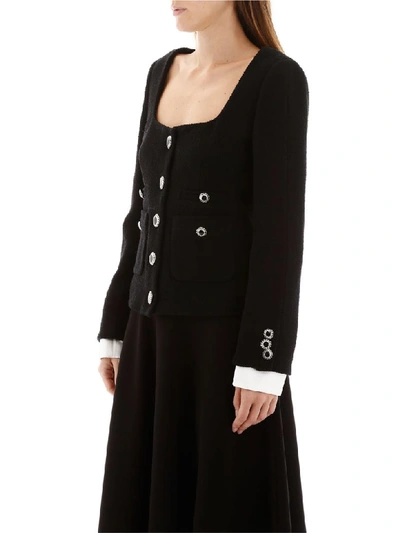 Shop Alessandra Rich Tweed Blazer In Black (black)