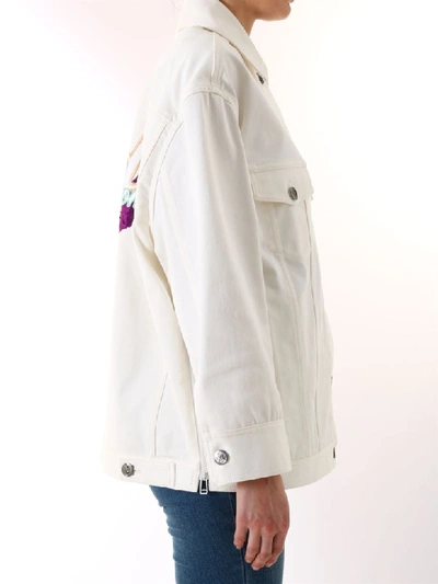 Shop Fendi Denim Jacket Sequins Logo In White