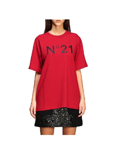 Shop N°21 N° 21 T-shirt N &deg; 21 Over T-shirt With Logo Print In Red