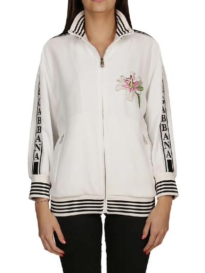 Shop Dolce & Gabbana Logo Tape Bomber Jacket In White