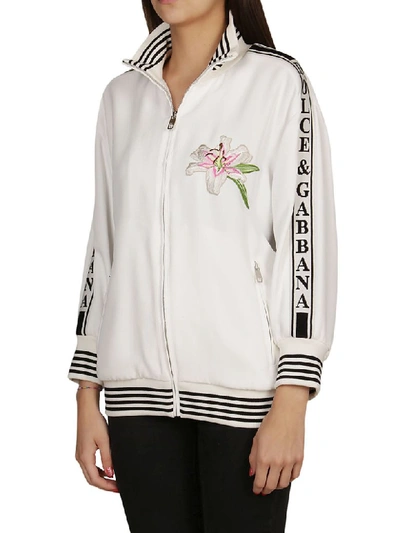 Shop Dolce & Gabbana Logo Tape Bomber Jacket In White