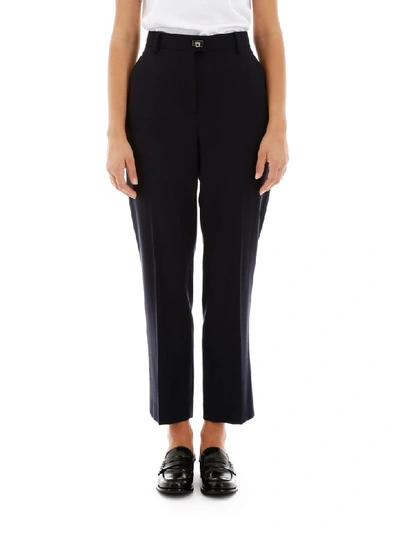 Shop Ferragamo Gancini Trousers In Blu Midnight (blue)