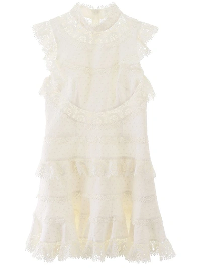 Shop Zimmermann Peggy Lace Mini Dress In Ivory (white)