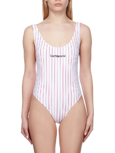 Shop Marcelo Burlon County Of Milan Striped Swimsuit In Bianco Rosso