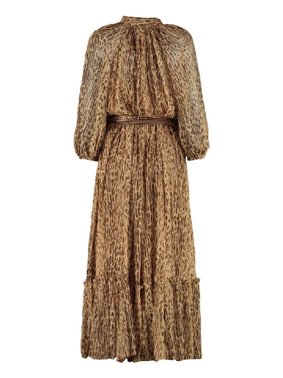 Shop Zimmermann Espionage Long Silk Dress With Ruffle In Brown