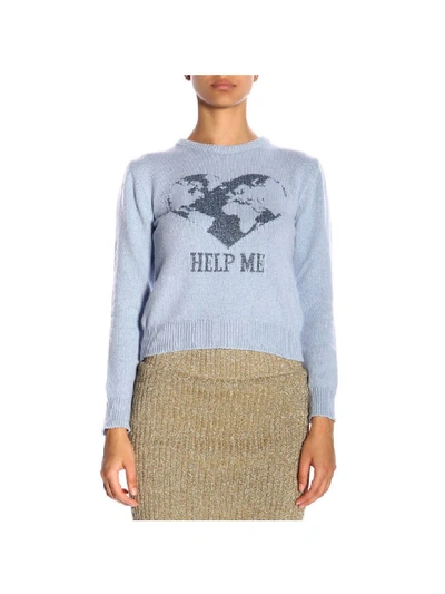 Shop Alberta Ferretti Crew-neck Pullover With Lurex Embroidery Help Me In Gnawed Blue