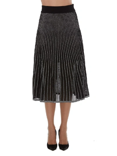 Shop Balmain Metallic Pleated Midi Skirt In Black