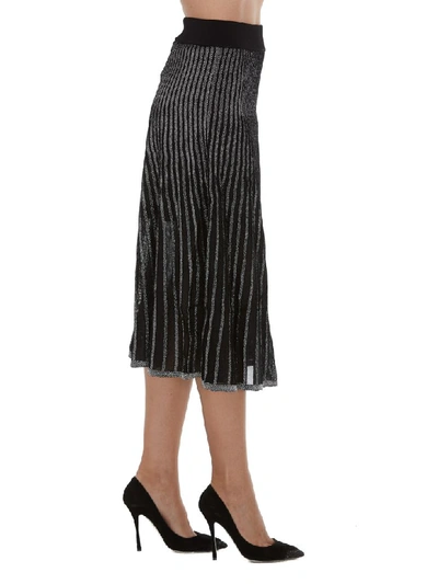 Shop Balmain Metallic Pleated Midi Skirt In Black