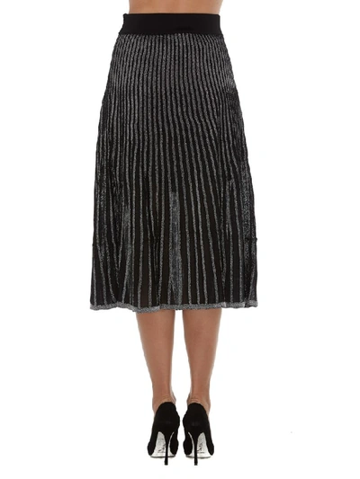 Shop Balmain Metallic Pleated Midi Skirt In Black