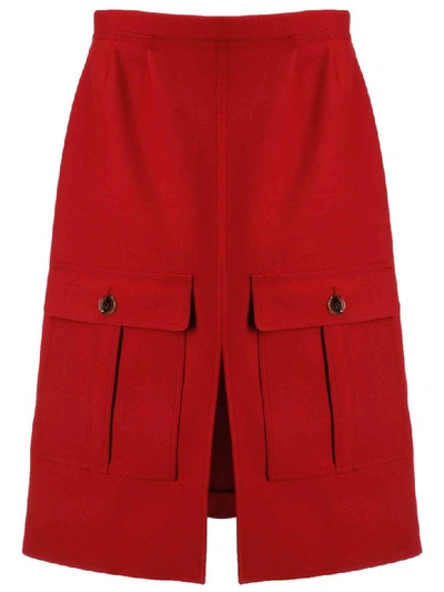 Shop Chloé Front Slit Detail Skirt In Past Red