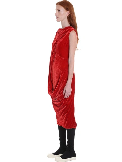 Shop Rick Owens Slash Neck Dress In Red Velvet