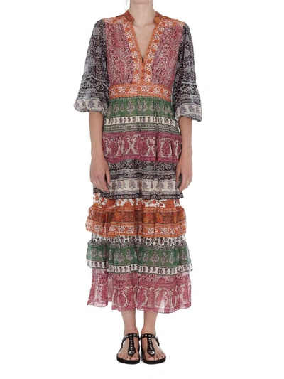 Shop Zimmermann Amari Tiered Midi Dress In Multicolor