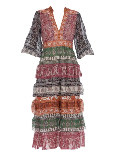 Shop Zimmermann Amari Tiered Midi Dress In Multicolor