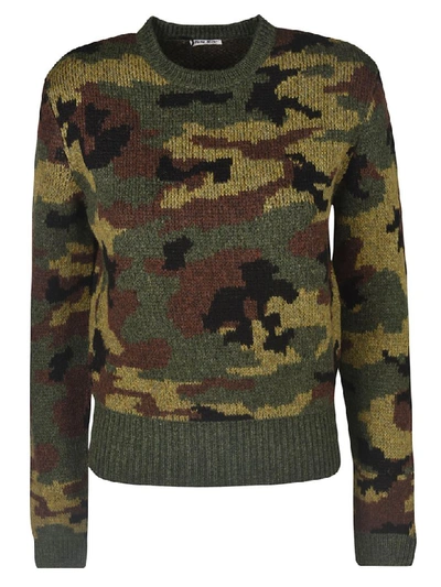 Shop Miu Miu Camo Print Sweater In Black/grey