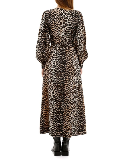 Shop Ganni Leopard-printed Wrap Dress In Leopard (beige)