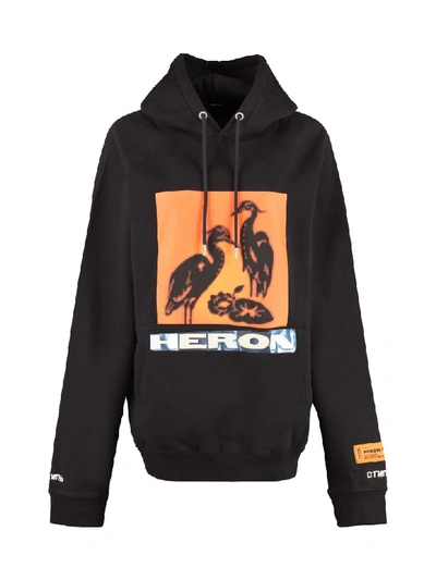 Shop Heron Preston Printed Cotton Hoodie In Black