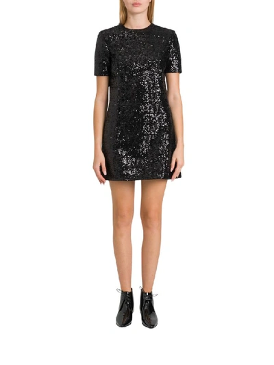 Shop Saint Laurent Sequined Short Dress In Nero