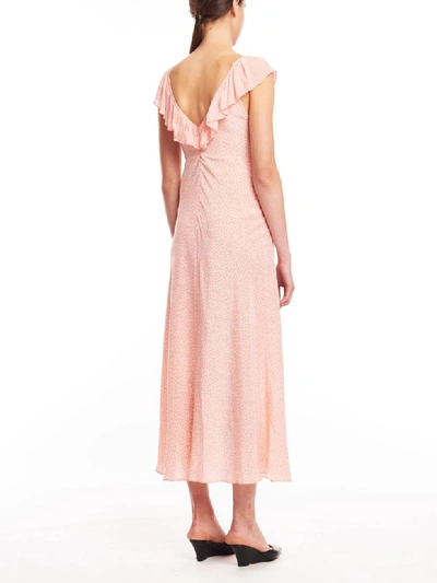 Shop Rixo London Antoinette Dress In Polka Dot Italian Floral Pink Teal
