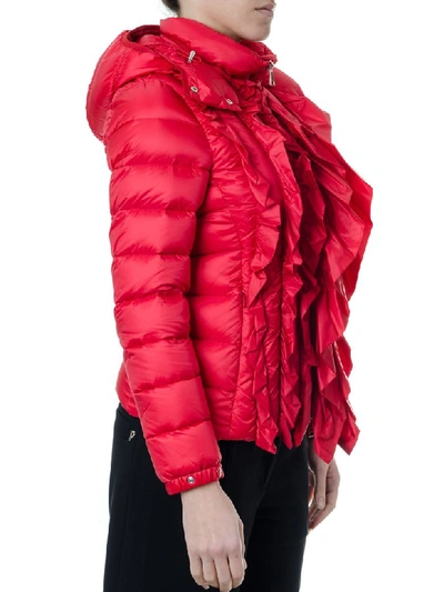 Shop Moncler Genius Red Down Jacket With Frontal Ruffles