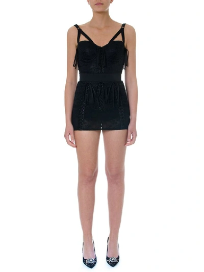 Shop Dolce & Gabbana Black Textile Bustier Embroidered Mini Dress