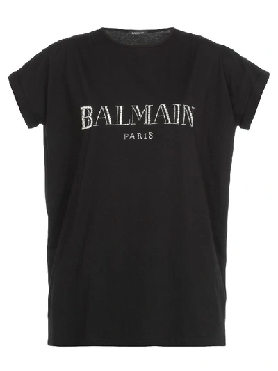 Shop Balmain Cotton T-shirt In Noir/argent