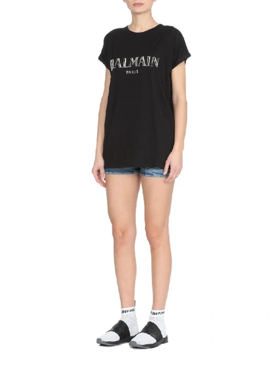 Shop Balmain Cotton T-shirt In Noir/argent