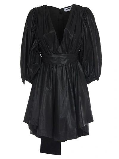 Shop Msgm Black Latherette Short Dress