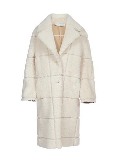 Off-white Oversized Shearling Coat In Beige