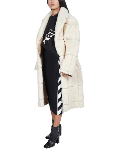 Off-white Oversized Shearling Coat In Beige