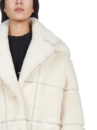 Off-white Oversized Shearling Coat In Beige