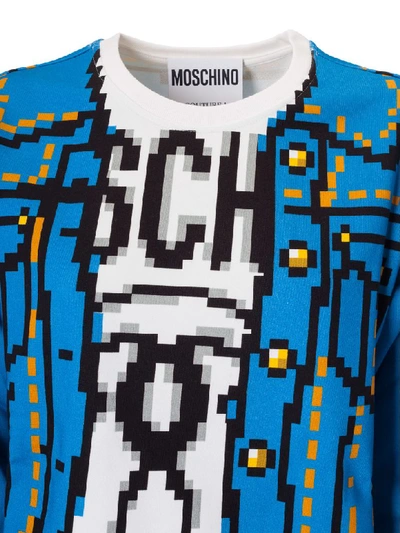 Shop Moschino Logo Printed Sweatshirt In White/blue