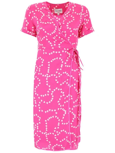 Shop Hvn Heart-printed Vera Dress In Hot Pink String Of Herats (fuchsia)