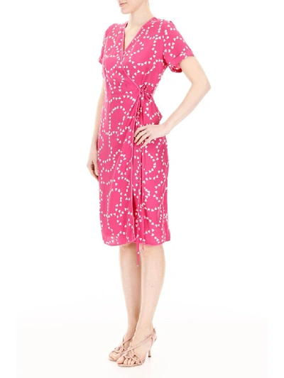 Shop Hvn Heart-printed Vera Dress In Hot Pink String Of Herats (fuchsia)