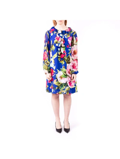 Shop Blugirl Viscose Floral Dress In Blue - Multicolor