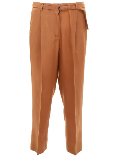 Shop Bottega Veneta Fluid Crepe Trousers In Light Calvados (brown)