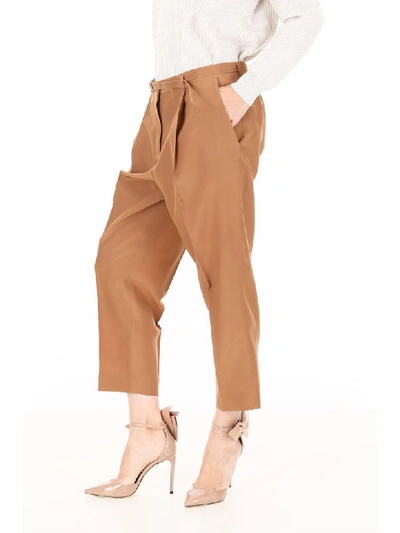 Shop Bottega Veneta Fluid Crepe Trousers In Light Calvados (brown)