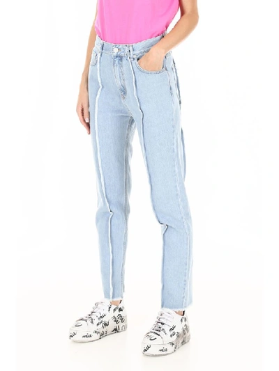 Shop Rokh Jeans With Stitches In Light Blue (light Blue)