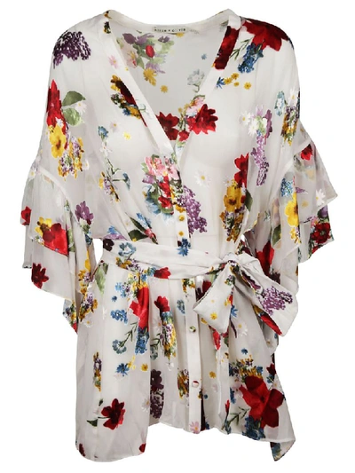 Shop Alice And Olivia Floral Blouse In White/multicolor