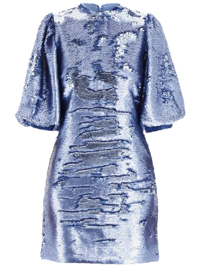 Shop Ganni Sequins Mini Dress In Blue (light Blue)