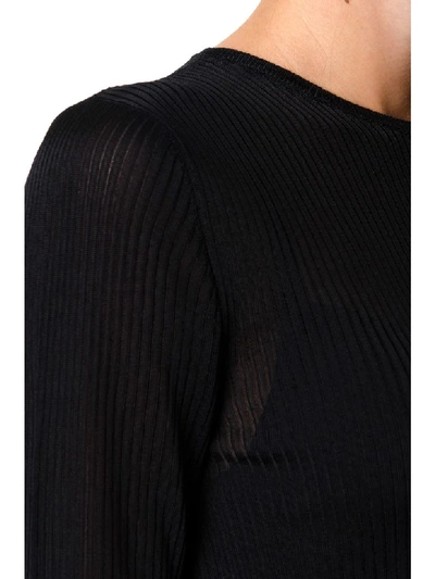 Shop Saint Laurent Black Ribbed Knit Sheer Top
