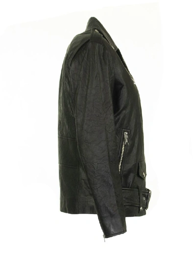 Shop Michael Kors Crinkled Leather Moto Jacket Black