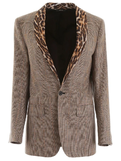 Shop R13 Blazer With Animalier Lapels In Brown W Leopard (beige)