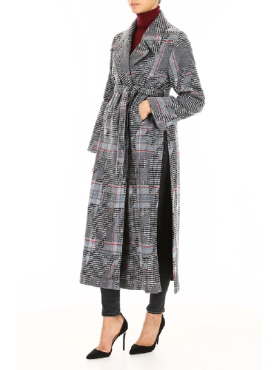 Shop Ava Adore Coat With Mink Fur Half-belt In Nero Bianco (grey)