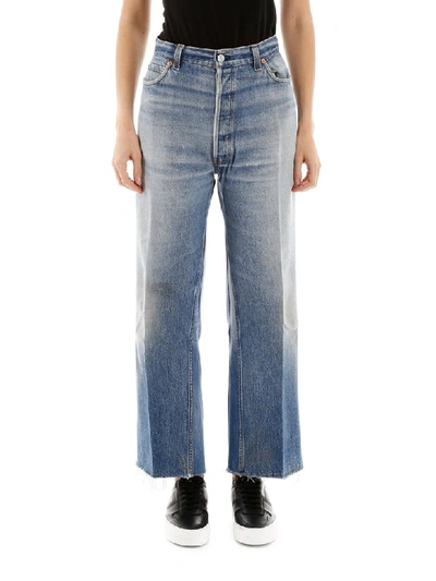 Shop Re/done High Rise Wide Leg Crop Jeans In Indigo (blue)