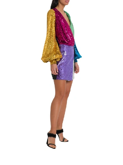 Shop Attico Colorblock Mini Wrap-dress In Multicolor
