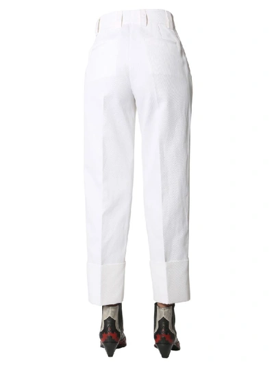 Shop Msgm Twill Pants In Bianco