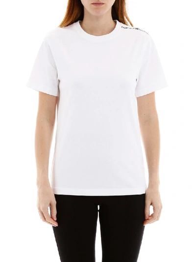 Shop Rabanne T-shirt With Logo On One Shoulder In White Black (white)