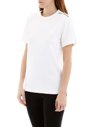 Shop Paco Rabanne T-shirt With Logo On One Shoulder In White Black (white)