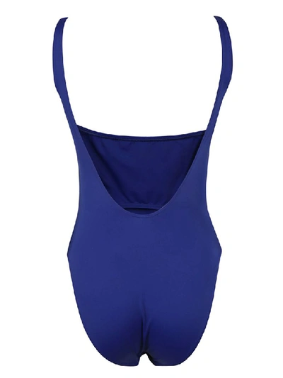 Shop Versace Logo Print Swimsuit In Blue